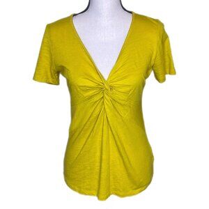 Anthropologie Attitwa Mustard Short Sleeve V-Neck Women's Top Size X Small